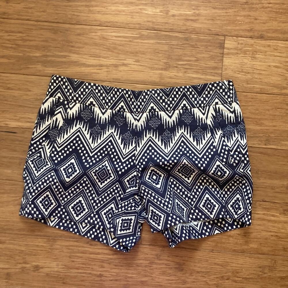 J. Crew Blue & Cream Geometric Print Shorts, Size 8